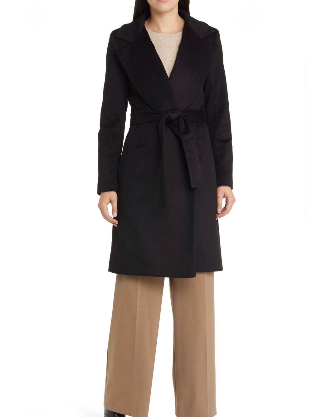 Women's Black Belted Wrap Trench Coat